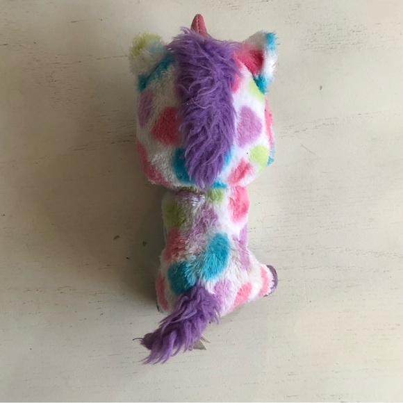 TY 2014 Beanie Baby Wishful 7" tall Polka Dots Unicorn Purple Fur Plush St - Picture 4 of 5